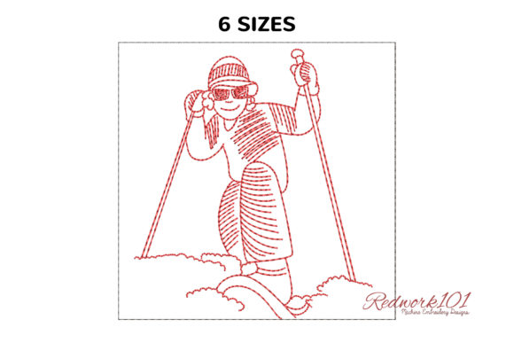 A Design Review of the Man Skiing Redwork Embroidery