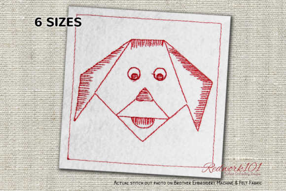Charming Handmade Origami Dog Face Redwork
